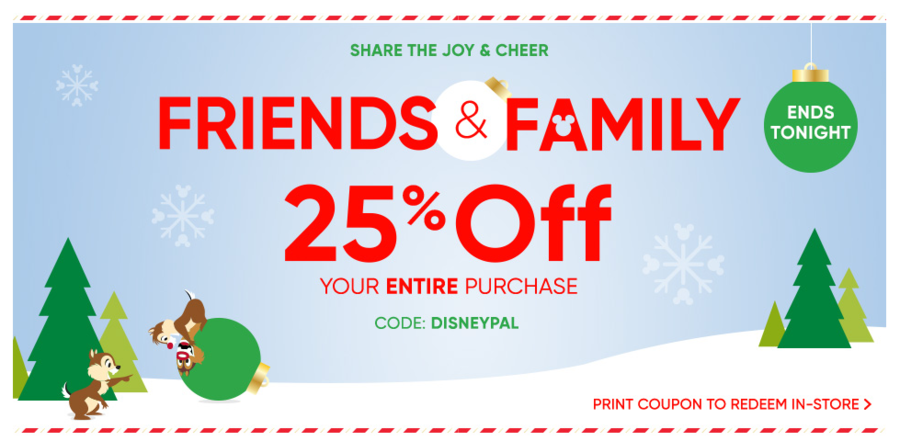 The Disney Store: 25% OFF your Entire Purchase Ends Tonight!