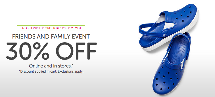Crocs: 30% OFF Friends & Family Event (Ends Tonight)