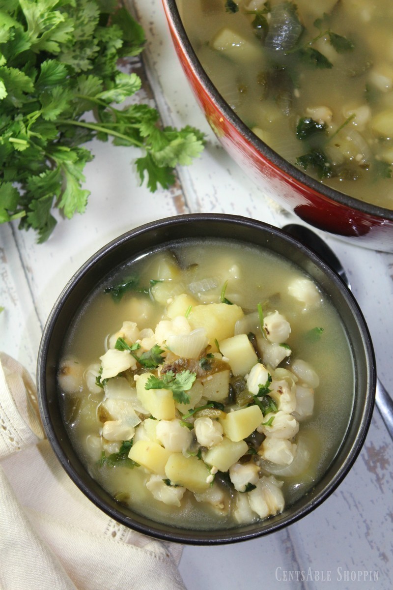 Combine potatoes, poblano chiles and hominy in this rich and hearty soup that is easy to make & full of flavor, easily made in your Instant Pot or dutch oven.