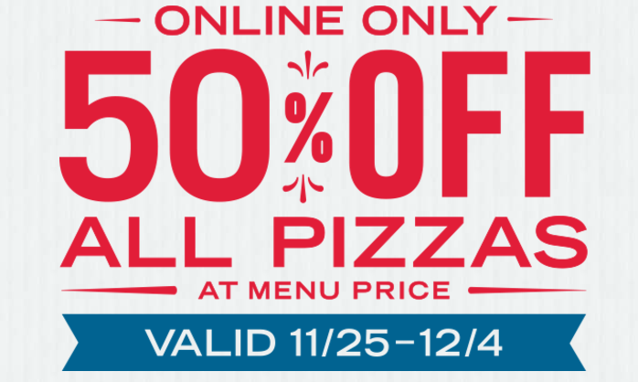 Dominos:  50% OFF All Pizzas at Menu Price