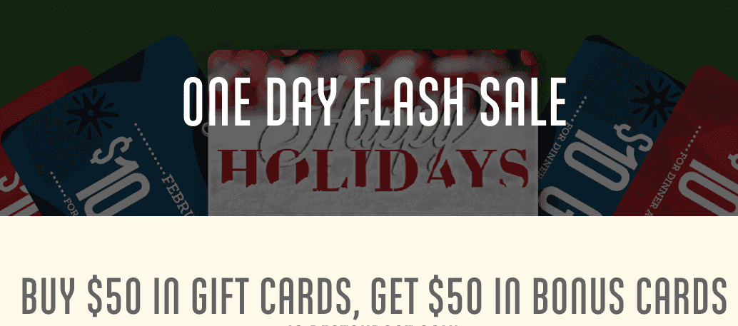 Carrabba’s One Day Flash Sale: Buy $50 in Gift Cards Get $50 in Bonus Cards