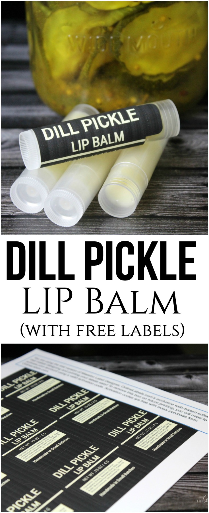 This Dill Pickle Lip Balm is easy to throw together with simple ingredients that come together to make the ideal gift for anyone crazy about dill pickles! #pickles #dillpickle #lipbalm #DIY #essentialoils #skincare #handmade #gift #beauty