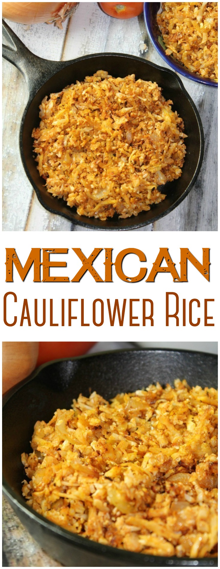 You can make this Mexican Cauliflower Rice in less than 15 minutes with simple ingredients!  It's a great low-carb alternative to traditional Mexican rice.