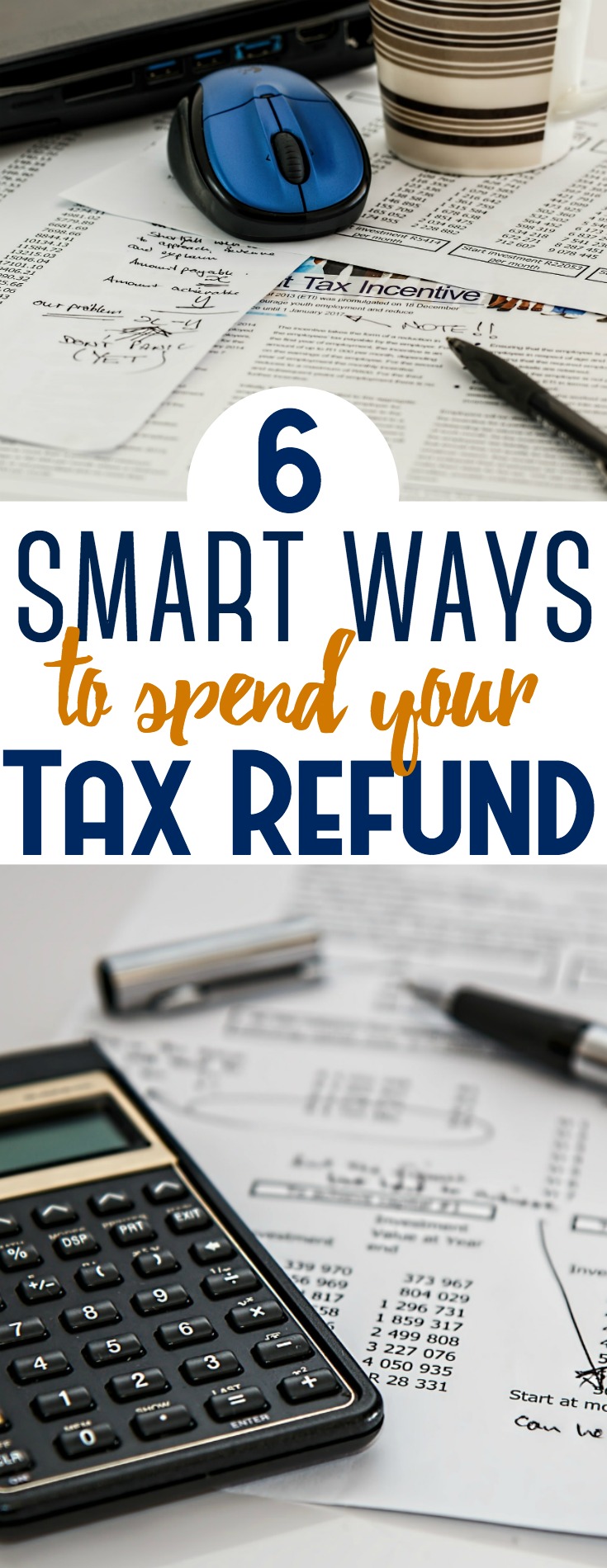 It's tax time - and that means a refund for many. If you haven't yet changed your withholdings to prevent the government from getting an interest free loan this past year, at least spend your refund wisely. Here are 6 smart ways to put that refund to work. #tax #refund #finance #budget #money #finance
