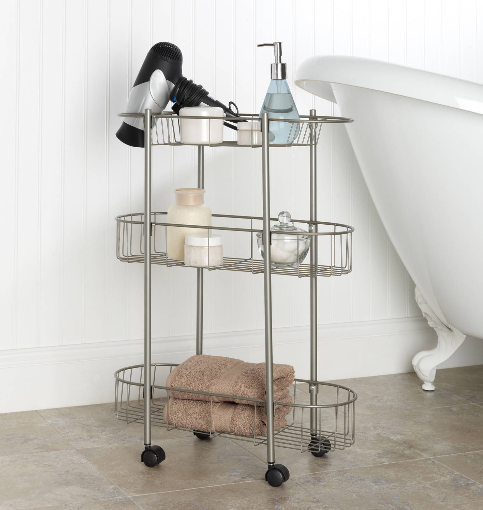 Satin Nickel Rolling Bathroom Cart $9.98