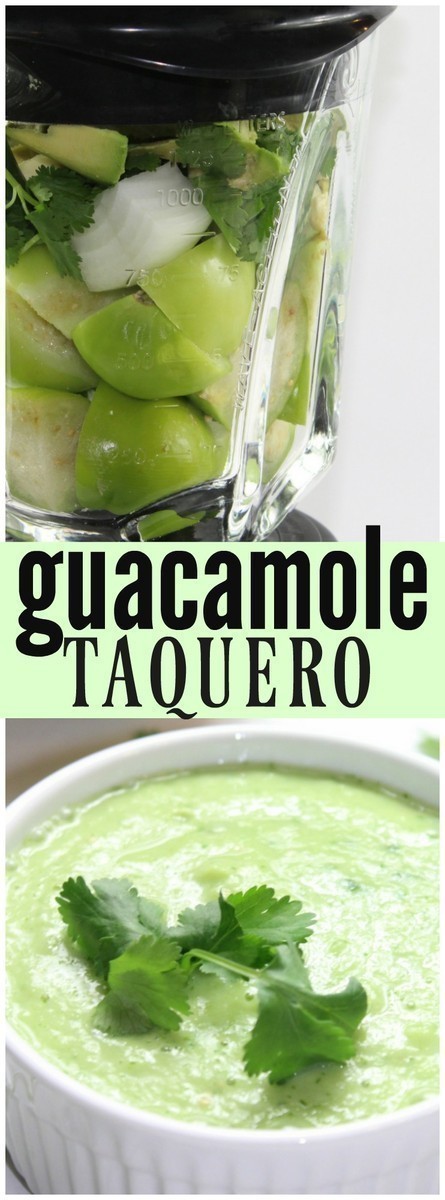 A thinner version of the classic guacamole, this Guacamole Taquero is a tart blend of avocados and tomatillos, flavored with serrano peppers and lime.