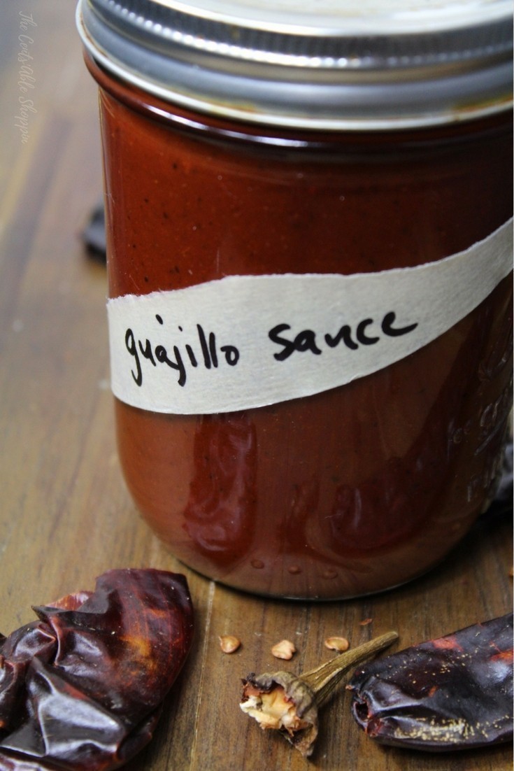 This simmered guajillo chile sauce has a deep, rich flavor that is amazing in enchiladas, over burritos, or even drizzled on tamales.