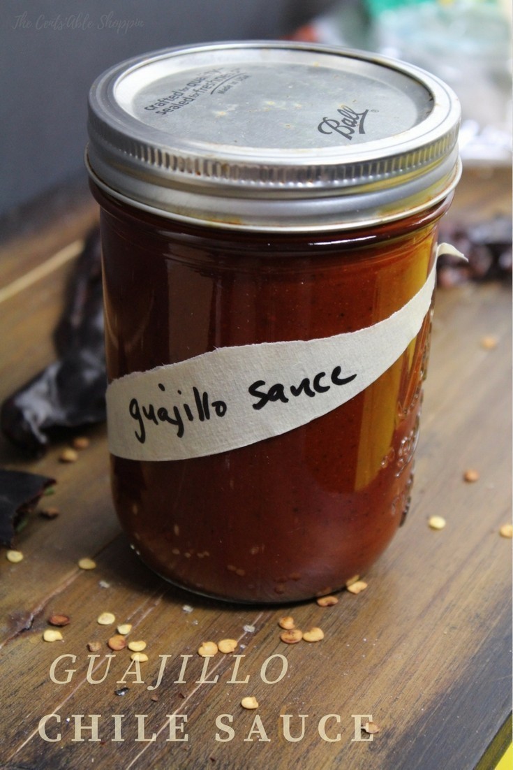 This simmered guajillo chile sauce has a deep, rich flavor that is amazing in enchiladas, over burritos, or even drizzled on tamales.