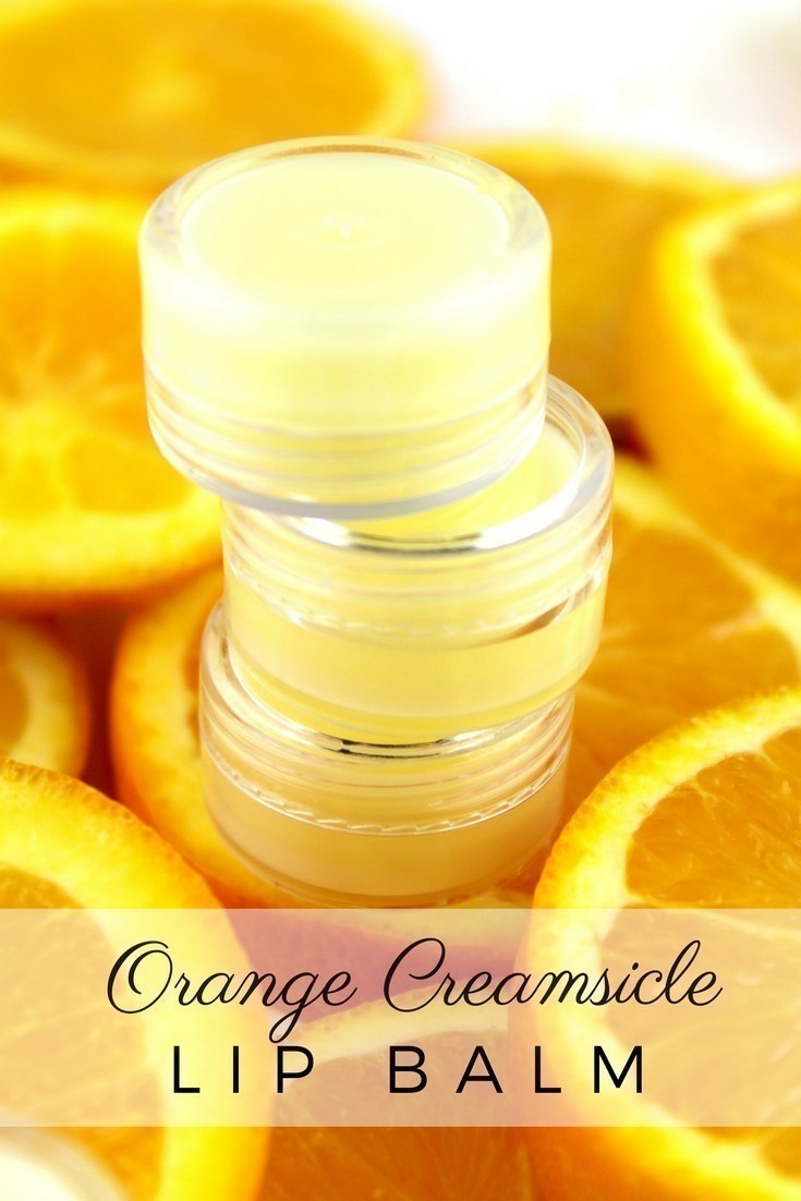 Dry lips? Whip up this DIY Orange Creamsicle Lip Balm with orange and vanilla. It's easy to make and keeps your lips beautifully nourished!