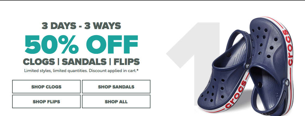 Crocs: 50% OFF Clogs, Sandals and Flips