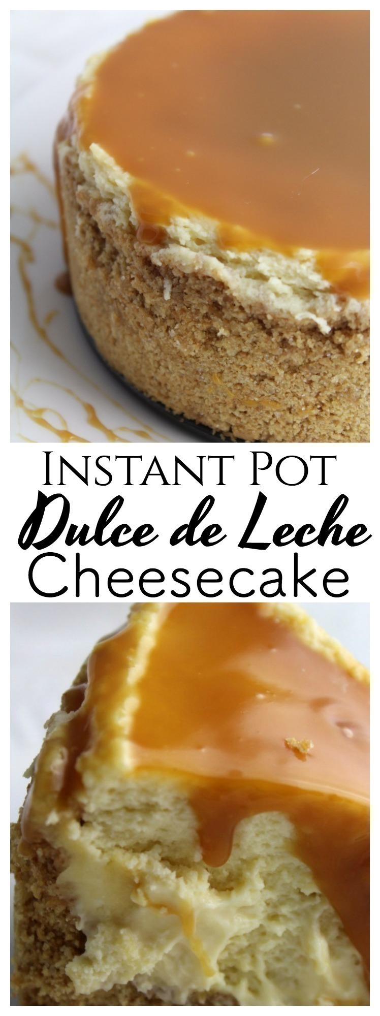 Creamy Instant Pot cheesecake topped with a deliciously rich caramel sauce - oh my gosh, this is SO good!