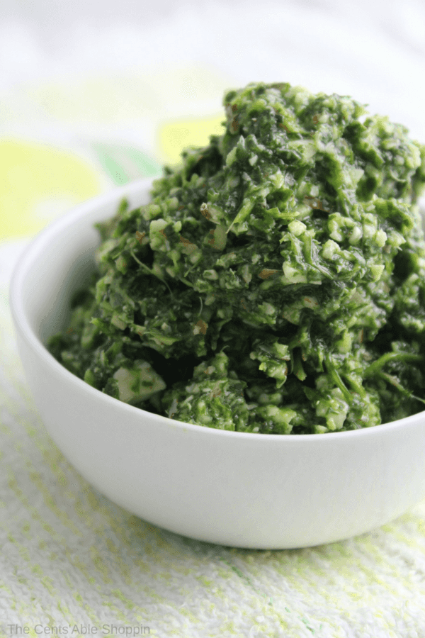 A wonderful twist on classic pesto, with fresh cilantro, almonds, olive oil and fresh squeezed lemon juice. It's delicious when stirred into pasta or brushed on grilled salmon!