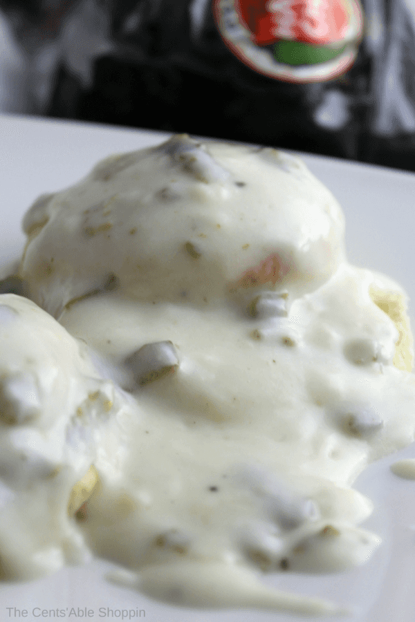 A thick and spicy country gravy speckled with green chiles that's delicious served on flaky country biscuits!