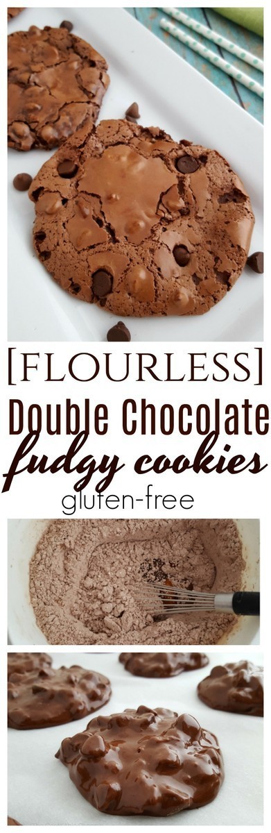 These Double Chocolate Fudgy Cookies are completely flourless and perfect to bring to a holiday party! #glutenfree | #cookies