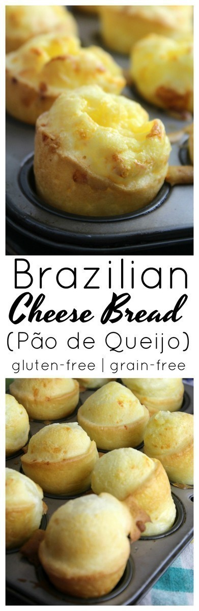 Brazilian Cheese Bread (also known as Pao de Quiejo) are beautiful cheesy puffs of yumminess that are gluten-free and easy to make with simple ingredients!