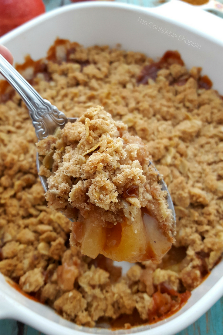 A wholesome, maple sweetened apple crisp that is covered in a gluten-free, oat topping - best when served next to vanilla ice cream or a little whipped coconut cream topping! Everyone will love this dessert! #applecrisp #glutenfree