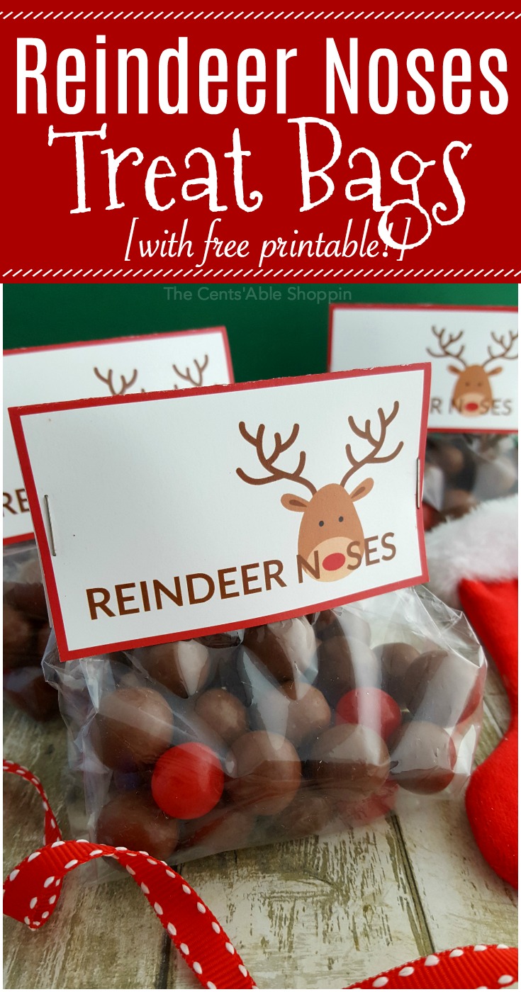 Reindeer Noses Treat Bags + FREE Printable Label