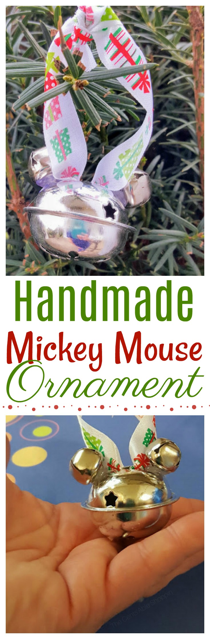 Christmas is near, and these Mickey Mouse Tree Ornaments are a super cute gift for the ultimate Minnie, or Mickey Mouse fan!   Whip up a dozen of these cute ornaments for less than $4!  #MickeyMouse #Christmas #Ornament #Craft