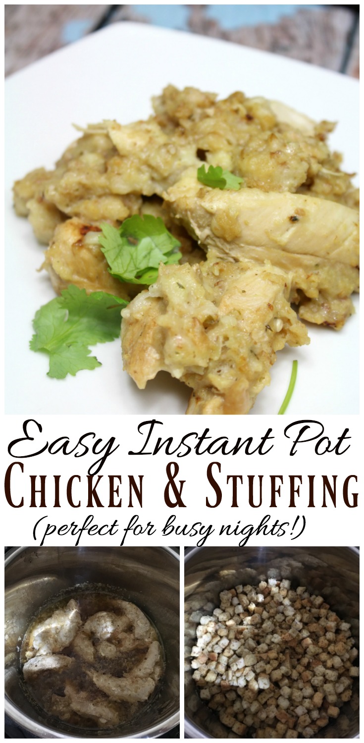 An easy, one pot chicken and stuffing meal that is perfect for busy nights! #chicken #stuffing #InstantPot #easymeals