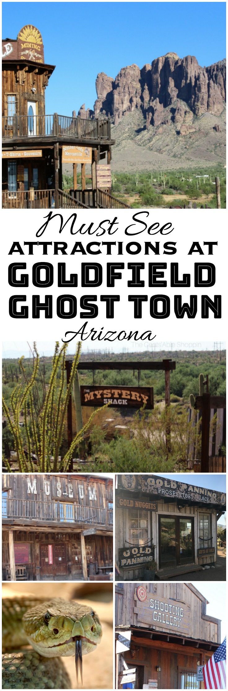 Goldfield Ghost Town is an authentic, reconstructed ghost town in Apache Junction, Arizona - right at the base of the Superstition Mountains east of Phoenix. The town features gold mine tours, gold panning, gunfights, a zipline and more.