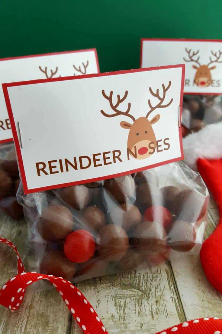 These Reindeer Noses Treat Bags are perfect for Christmas party favors or as a fun craft for kids to put together for friends and family. #Christmas #Kids #Reindeer #ChristmasCrafts