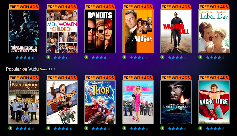 VUDU:  FREE Select Full Length Movies with Ads