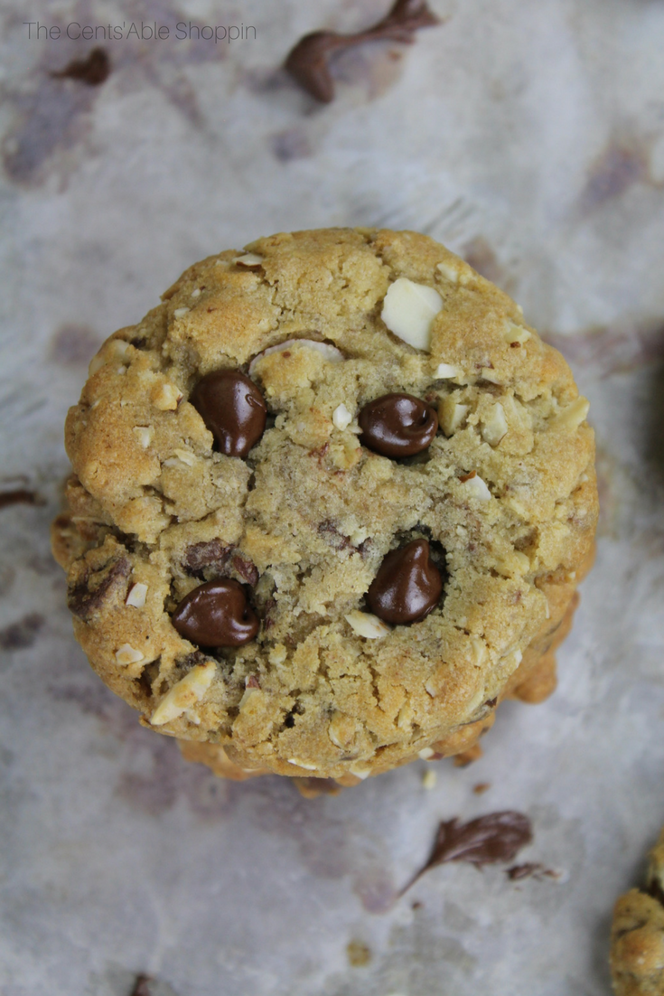 Wonderfully large, chewy, gooey jumbo size chocolate chip cookies that are perfectly chewy and perfect with a tall glass of cold milk! #chocolatechip #cookies 