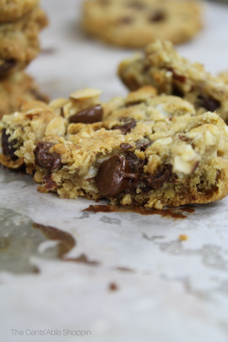 Wonderfully large, chewy, gooey jumbo size chocolate chip cookies that are perfectly chewy and perfect with a tall glass of cold milk! #chocolatechip #cookies 