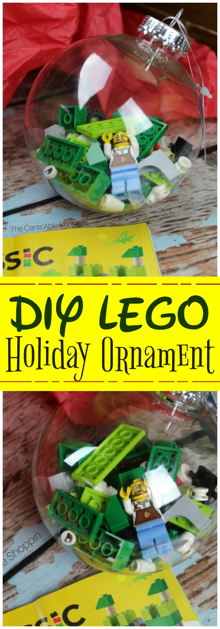 If your kids love LEGOS, they may love this DIY LEGO Holiday Ornament to try this year! The ornament is also a wonderful way to gift a classic LEGO set to cousins and friends! #LEGO #Christmas #ornament #holiday #DIYcrafts