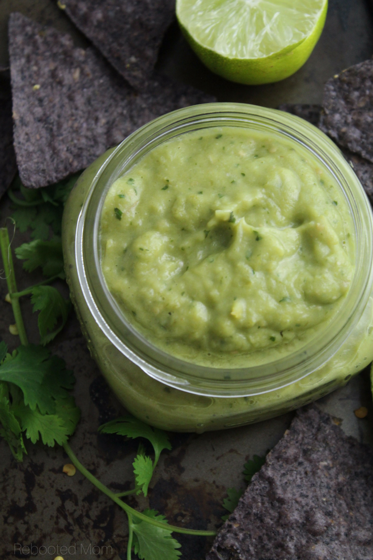 Roasted Tomatillo and Avocado Salsa Verde - Rebooted Mom