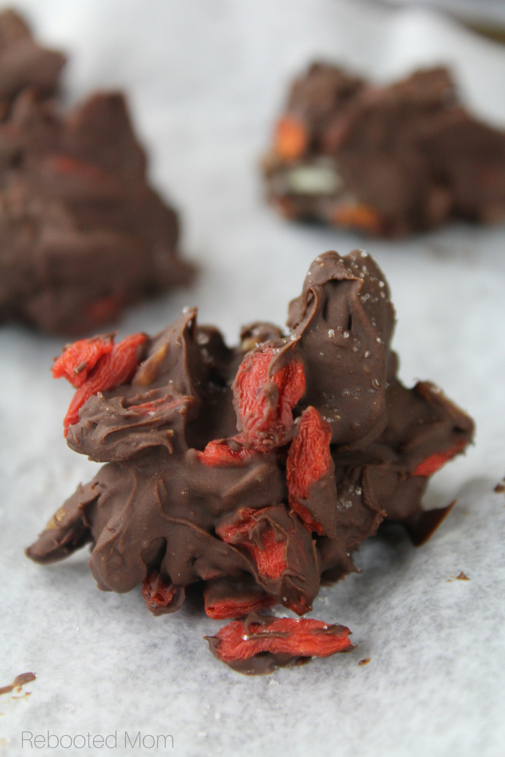 Easy No Bake Chocolate Goji Berry Sea Salt Drops - Rebooted Mom