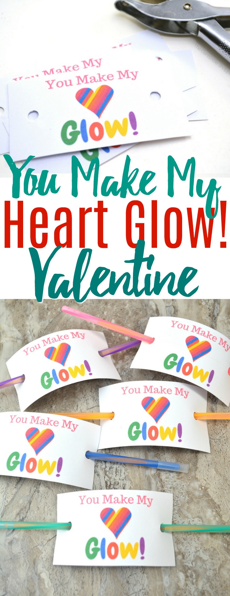 These glow stick Valentine cards are an easy, creative alternative to candy this Valentine's Day and will be loved by kids of all ages! #glowstick #valentine #ValentinesDay #noncandy #printable #freevalentine