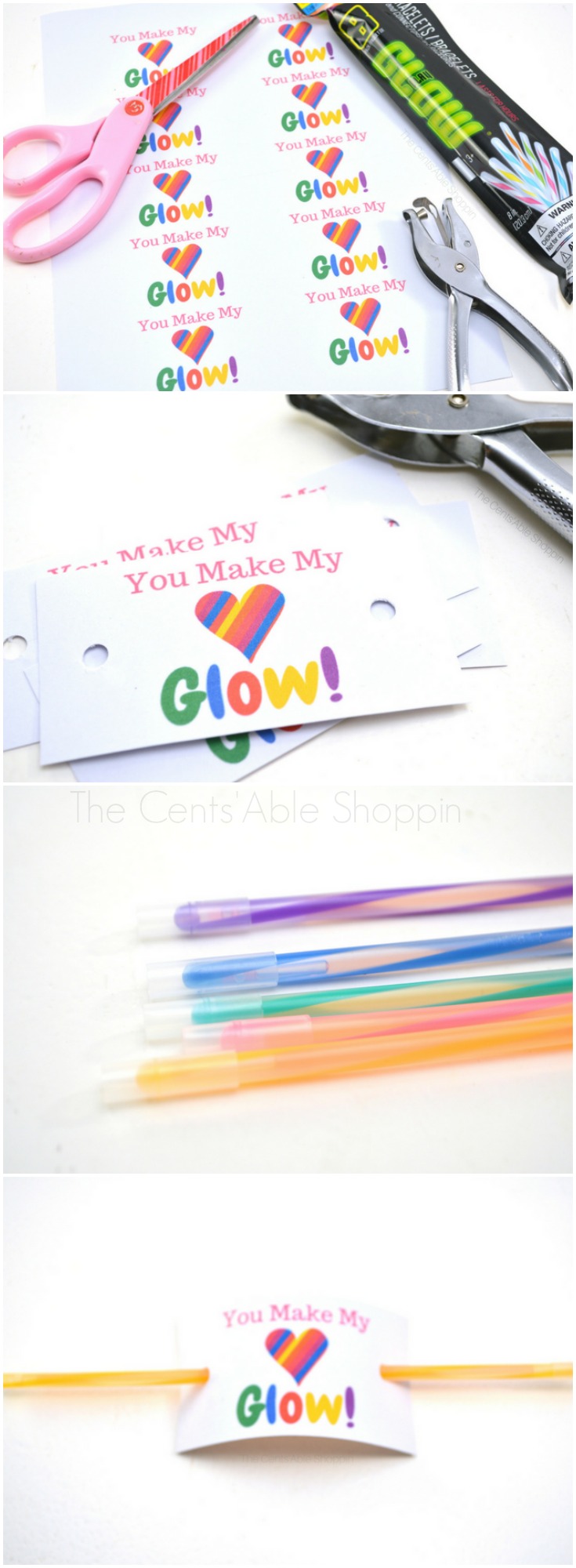 You Make My Heart Glow Valentine: Instead of giving out candy this Valentine's Day, opt for this cute alternative. Grab a pack of glow sticks and this FREE "You Make My Heart Glow" printable! #Valentines #printable #printableValentine #glowsticks