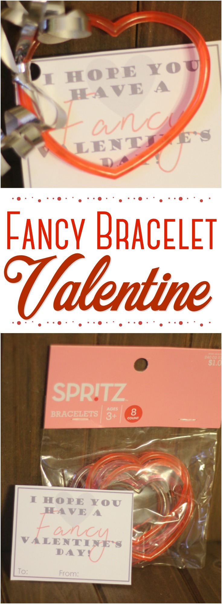 These heart bracelet Valentines are such an inexpensive, yet "fancy" Valentine's Day option for the classroom!  Get the DIY and FREE Valentine printable!    #Valentine #ValentinesDay #printable #bracelet #noncandy 