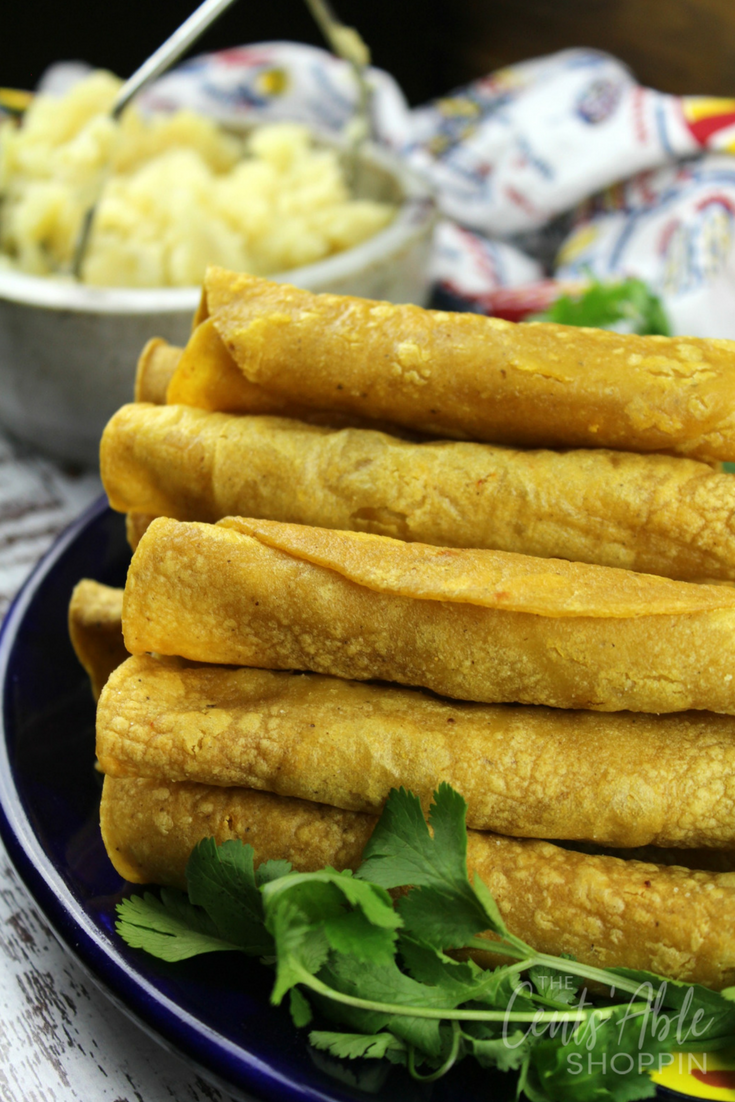 These baked potato taquitos are a wonderful meatless meal opportunity - easy to put together and delicious with creamy avocado dip!