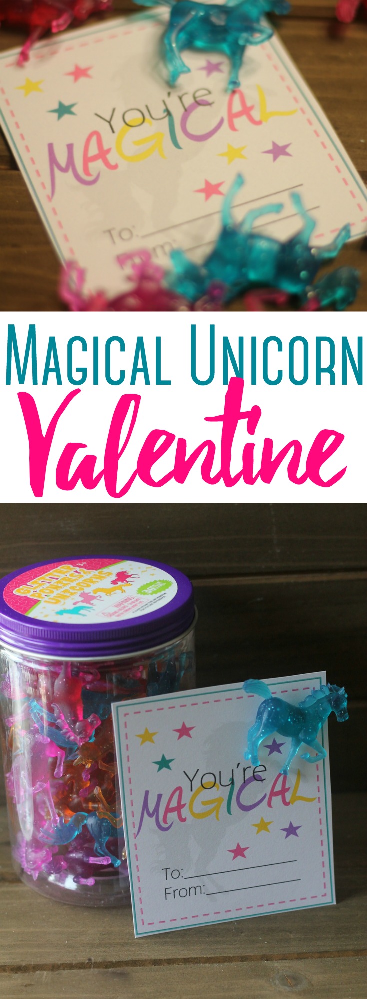 Magical Unicorn Valentine:  Valentine’s Day is always so magical.... especially for little girls!  These Unicorn Valentines (with free printable) are easy to assemble and put together in a flash.   #Valentine #ValentinesDay #Unicorn #Printable #NonCandy #kids 