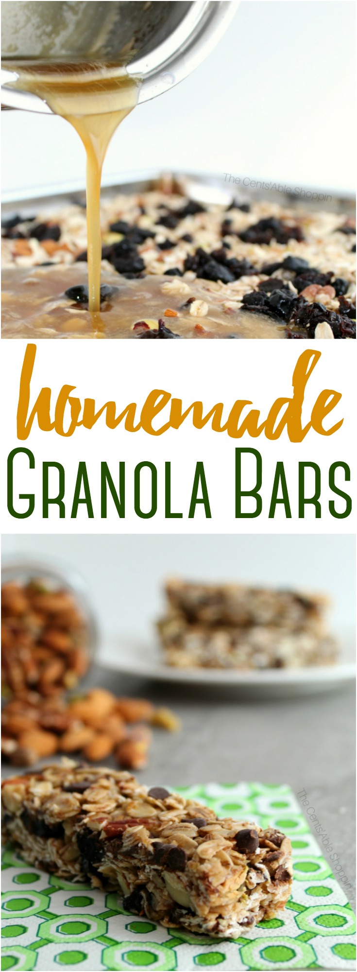 These homemade granola bars are delicious and healthier than any store bought variety. They are soft, chewy and unbelievably adaptable using your favorite mix-ins! #granolabars #homemade #healthysnack #kids #lunchbox #healthy