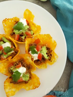 Keto Cheese Shell Taco Cups with Jalapeño Cilantro Sauce