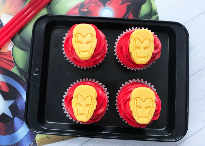 These Iron Man Cupcakes are perfect for a themed birthday party and so easy to put together!