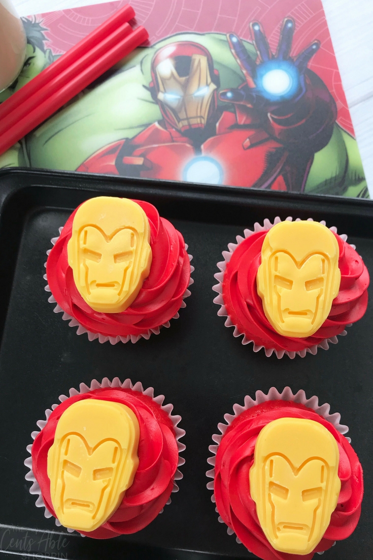 These Iron Man Cupcakes are perfect for a themed birthday party and so easy to put together!