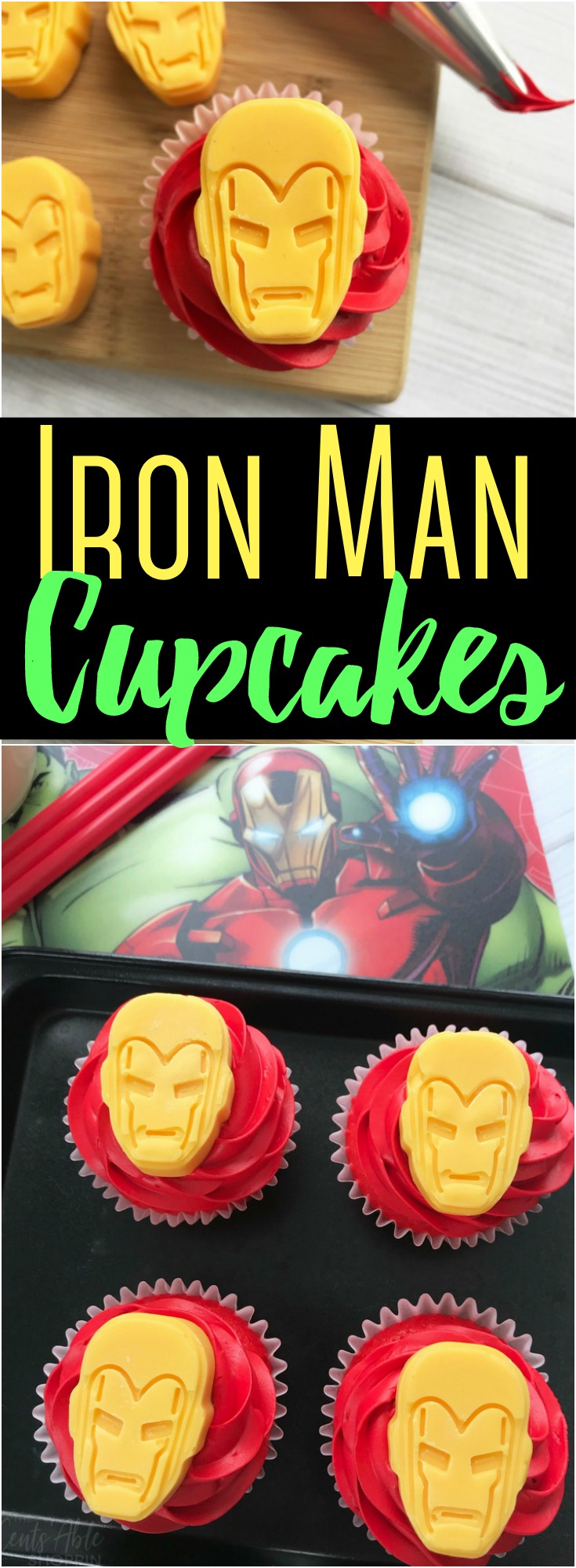 These Iron Man Cupcakes are perfect for a themed birthday party and so easy to put together!