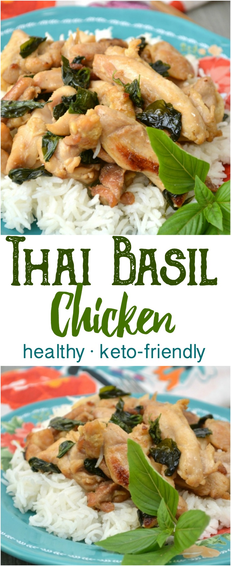 Thai Basil Chicken. Make this healthier take-out version at home in under 20 minutes. It's delicious, and comes together quickly!