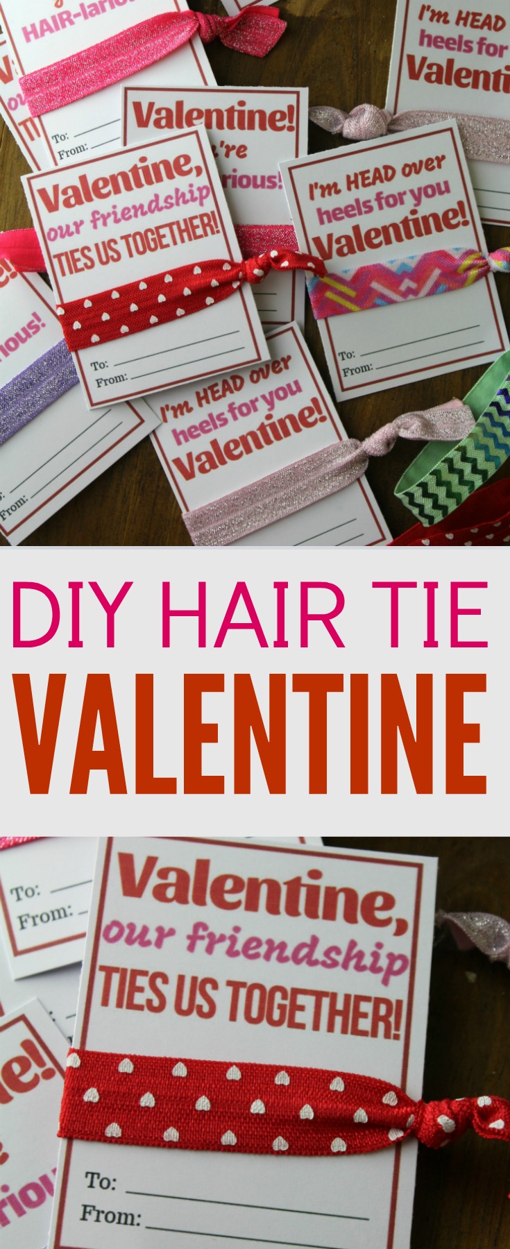 An adorable DIY Hair Tie Valentine that is inexpensive to make and easy to put together - the perfect non-candy Valentine for your child to give!