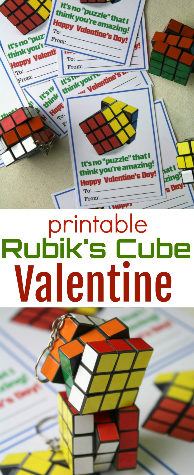 This free Rubik's Cube Valentine pays homage to the classic 3-D combination puzzle invented in the 70's -- a classic for everyone, from young to old!