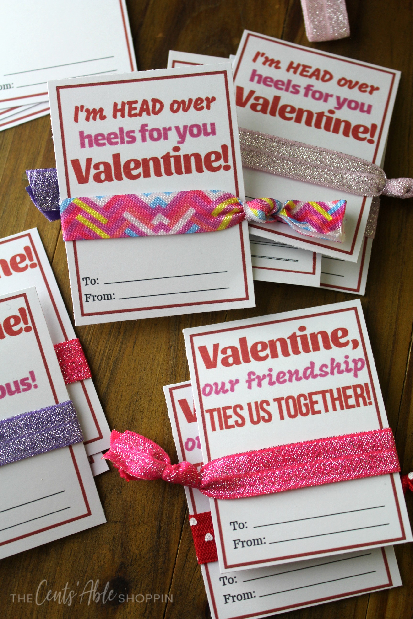 An adorable DIY Hair Tie Valentine that is inexpensive to make and easy to put together - the perfect non-candy Valentine for your child to give!