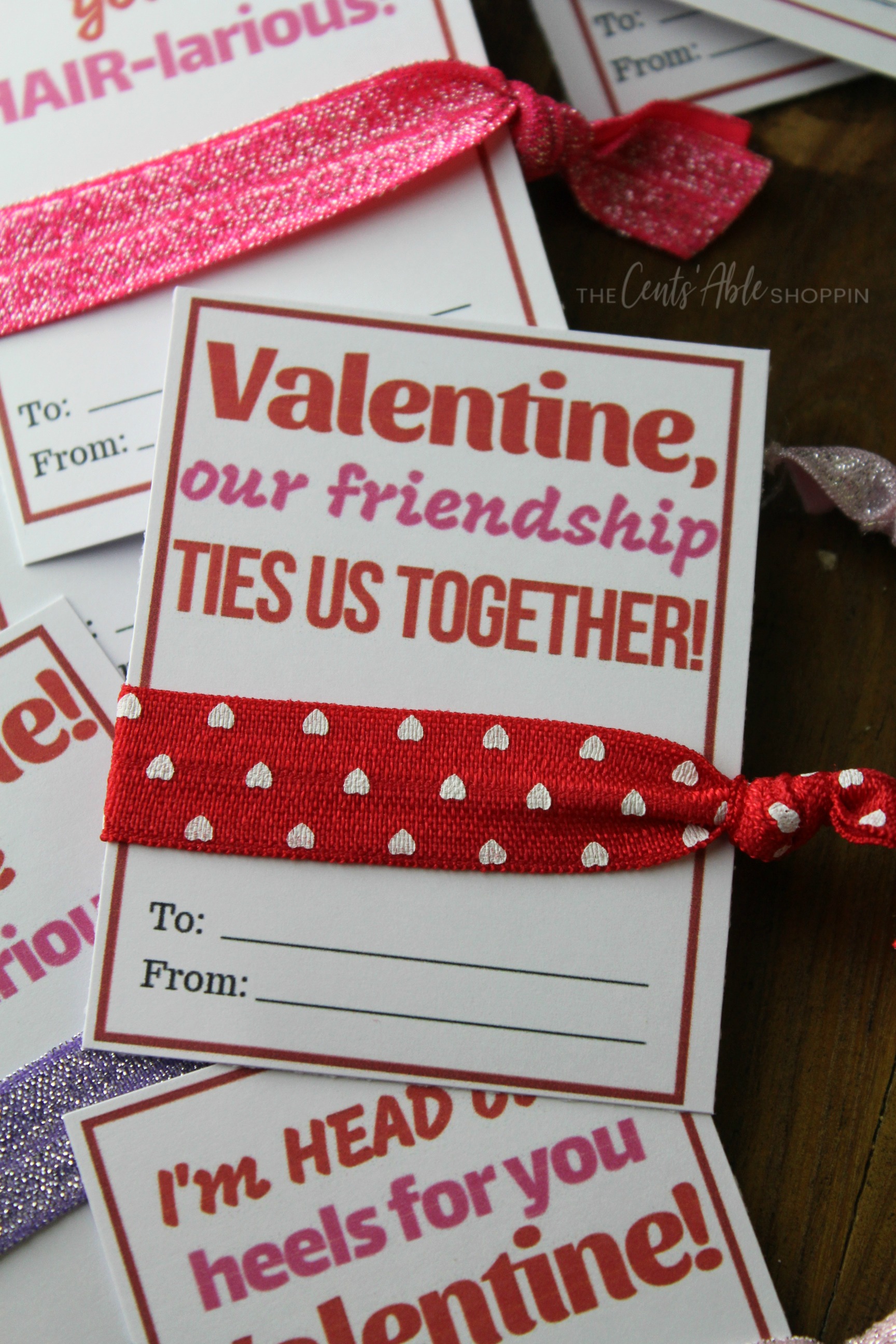 An adorable DIY Hair Tie Valentine that is inexpensive to make and easy to put together - the perfect non-candy Valentine for your child to give!