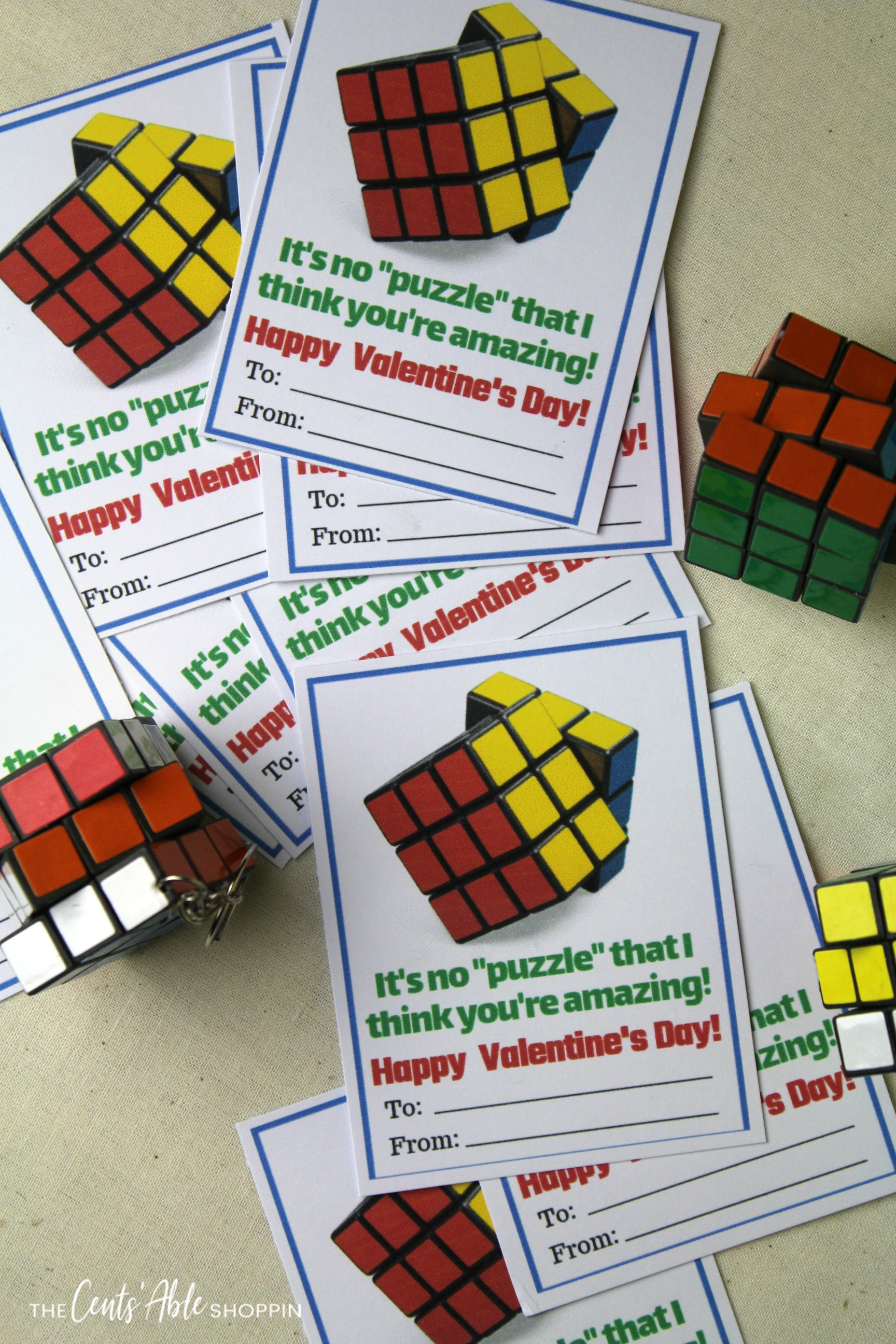 This free Rubik's Cube Valentine pays homage to the classic 3-D combination puzzle invented in the 70's -- a classic for everyone, from young to old!