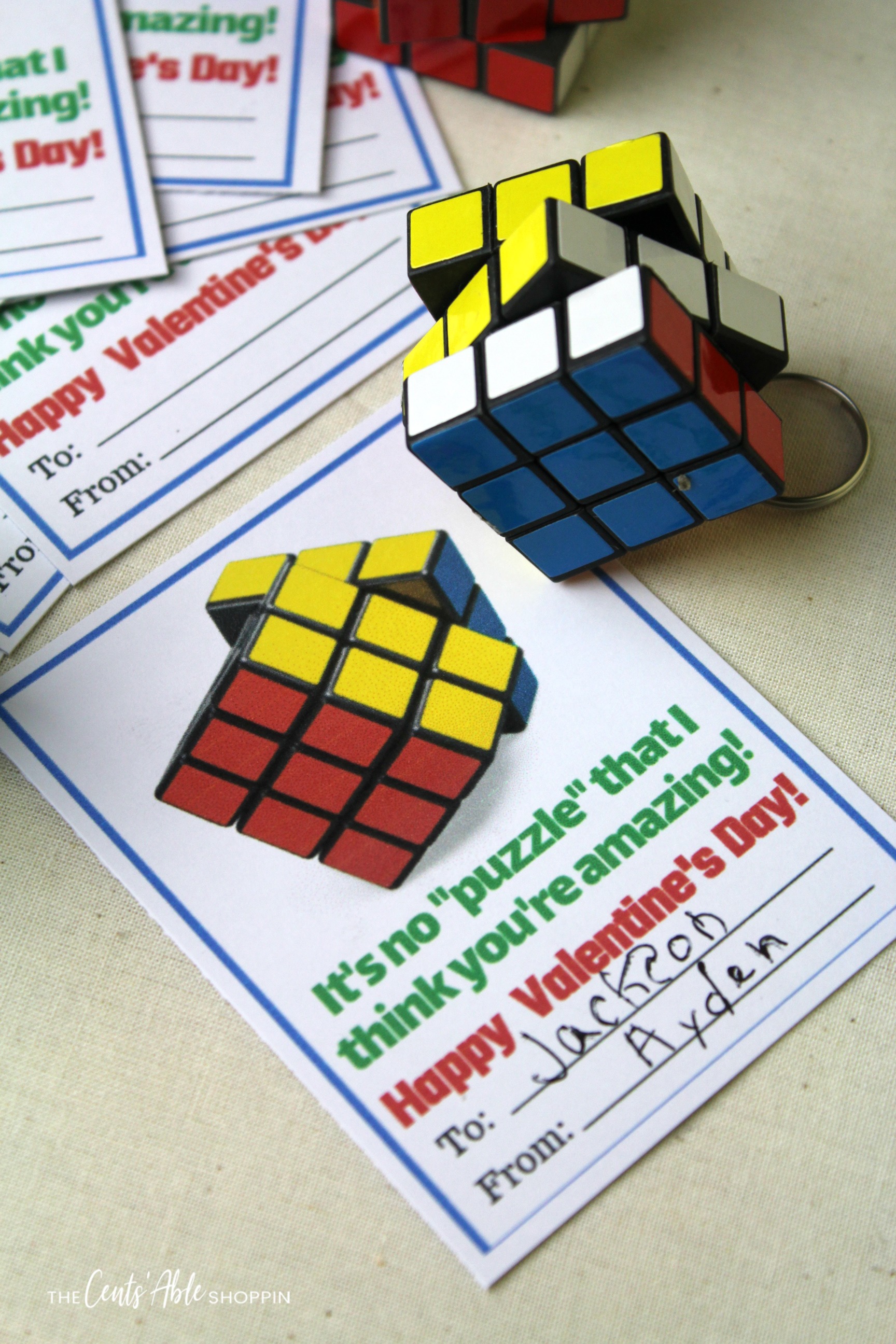 This free Rubik's Cube Valentine pays homage to the classic 3-D combination puzzle invented in the 70's -- a classic for everyone, from young to old!