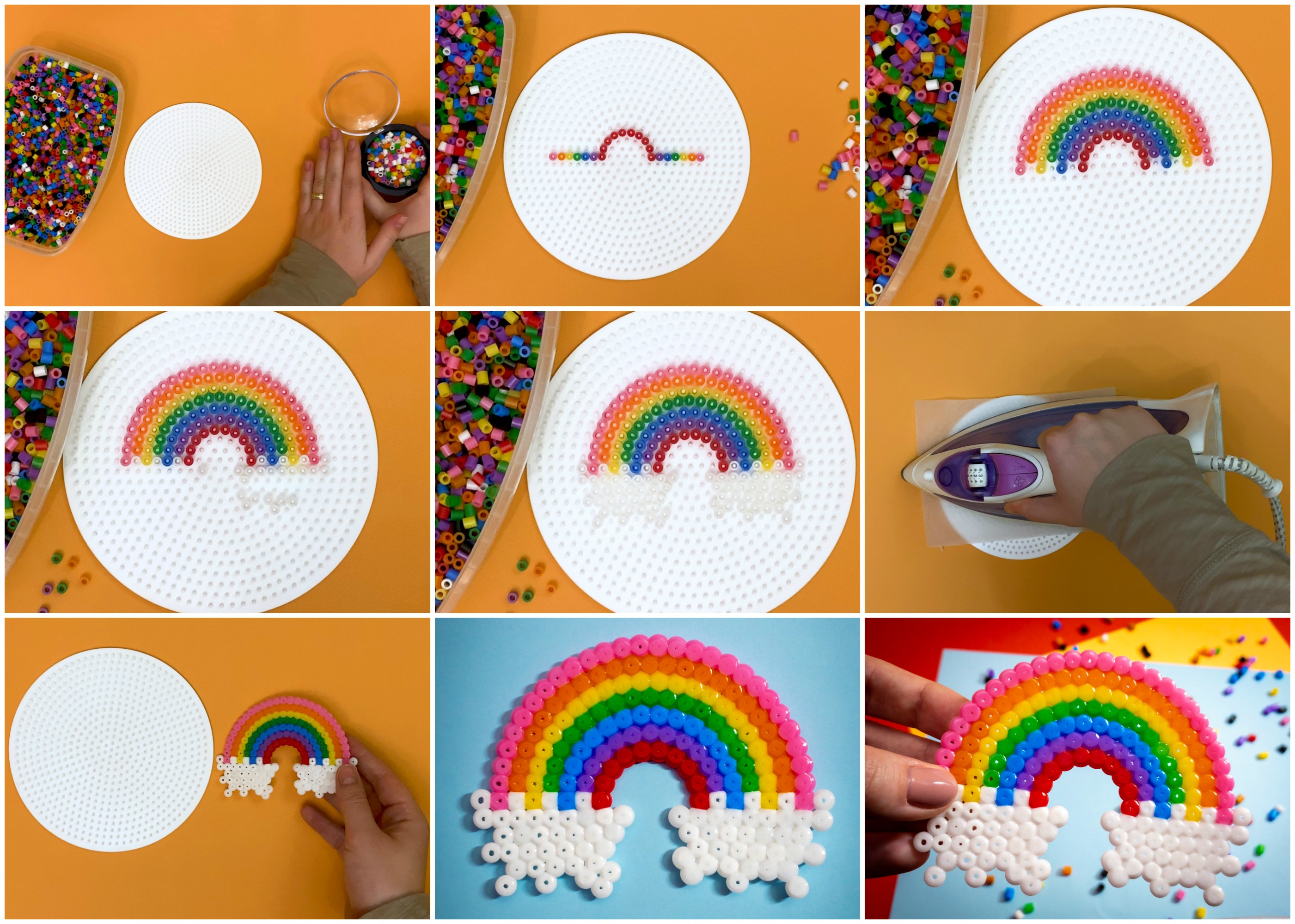 This perler bead rainbow will help kids develop fine motor skills, patience and artistic design while making a cute craft that's fun and colorful!