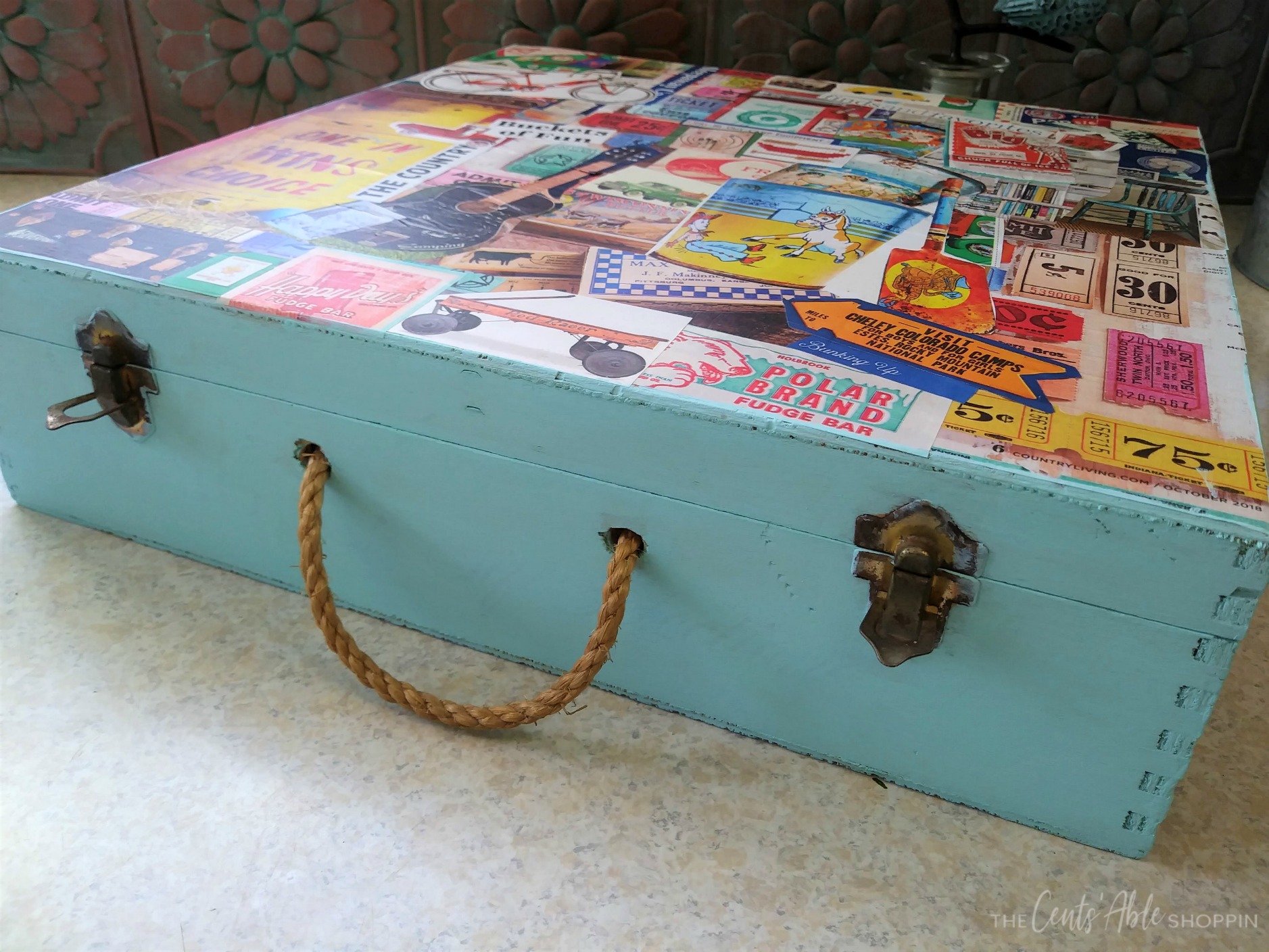 Finished Decoupage Wood Box \\ This decoupage wood memory box combines your favorite inspirational art to create a one-of-a-kind keepsake to store vacation memories or momentos.